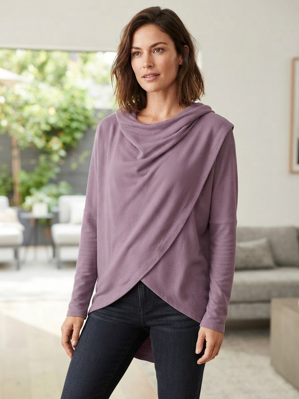 Athleta Draped Cowl Turtleneck Sweater - Mauve